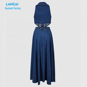 Robes sur mesure pour femmes, robe midi à simple boutonnage, robe <span class=keywords><strong>en</strong></span> <span class=keywords><strong>jean</strong></span> vintage pour soirée - Product Image 6