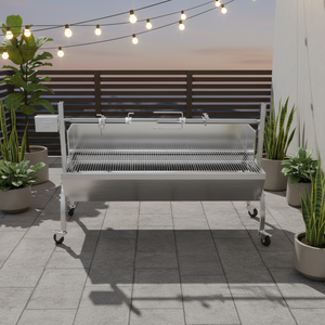 Grill à charbon <span class=keywords><strong>de</strong></span> <span class=keywords><strong>bois</strong></span> moderne <span class=keywords><strong>de</strong></span> haute qualité en acier inoxydable robuste avec roues pour rôtir un cochon, un agneau ou un <span class=keywords><strong>poulet</strong></span> entier en plein air - Product Image 1