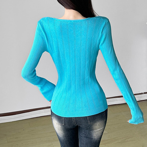 Women's Elegant Autumn Wool Sweater Slim Fit Cardigan with Tie Collar and Button Down Versatile Casual <b>Top</b> Wholesale - Product Image 6