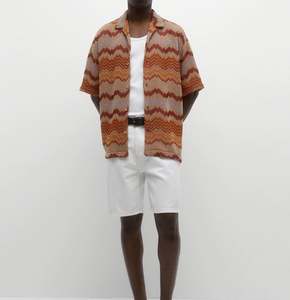 Custom Casual Knit Shirt Geometric Jacquard Knit Shirt <b>Short</b> <b>Sleeve</b> Men's <b>Cardigan</b> - Product Image 3