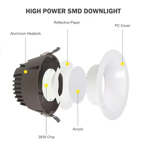 Deep Anti Glare Down Light Unique Design And Own Mold 12W 24W 30W 40W 85-265V Isolated Driver High Lumen 3 Years Warranty