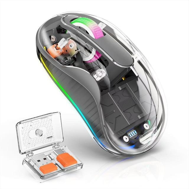 2025 New Wireless BT Silent Mouse Type-c Transparent Mouse 2.4G Mini Mouse Clear Rechargeable Computer Office Laptop