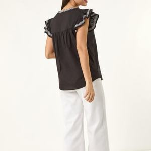 Blusa de Algodón con Mangas Cortas con Volantes y Borlas Bordadas de Estilo Bohemio para Mujer, Nueva Llegada - Product Image 4