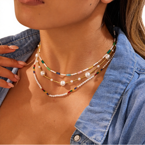 Fashion Bohemian Trendy <b>Beaded</b> <b>Necklace</b> Colorful Crystal Pearl Unisex Gold Jewelry Handmade Party Gift - Product Image 3