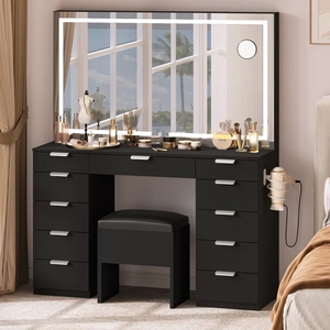 Coiffeuse moderne en bois blanc en MDF Coiffeuse Moderne à éclairage LED Cajonera Tocadores <span class=keywords><strong>Commode</strong></span> Chambre - Product Image 6