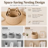 Petit panier tressé en corde de coton pour la chambre de bébé, organisateurs mignons en forme d'oreilles de chat pour organiser le bureau, décorations, jouets pour enfants, lot de 3