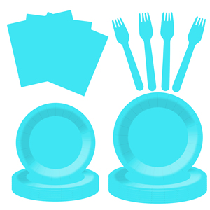 DAMAI - Juego de Vajilla Desechable de Papel Azul Brillante para Fiestas, Platos de 7 y 9 Pulgadas, Vasos de Papel y Servilletas - Product Image 4