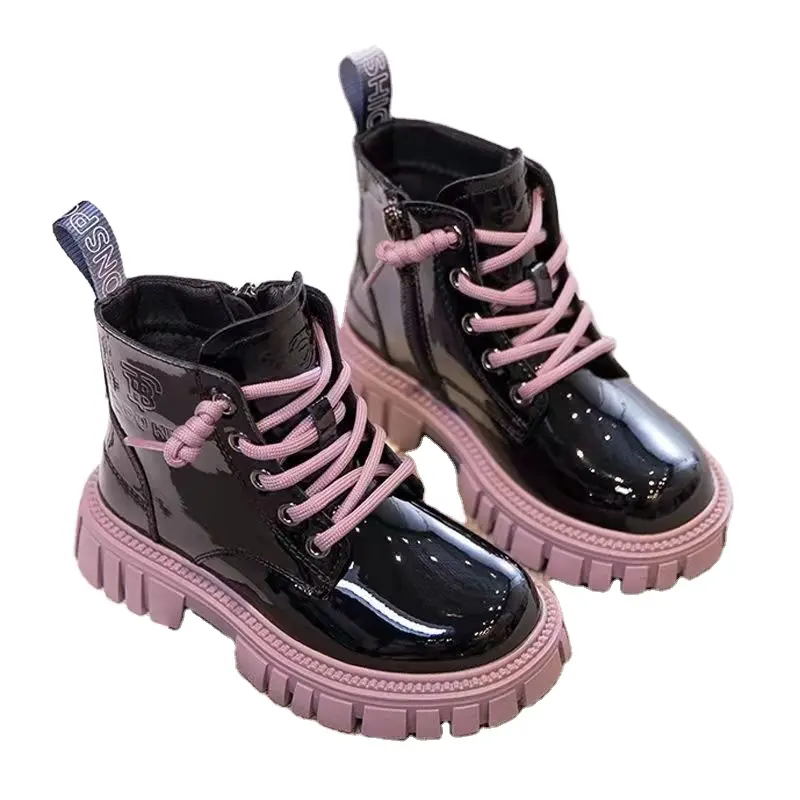 Botte légère de couleur à lacets confortable à la mode chaussures de plein air en cuir d'hiver pour filles