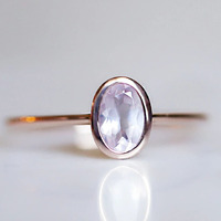 Bague en argent sterling 925 avec pierre brute de quartz rose naturel taillée ovale, bijou fascinant