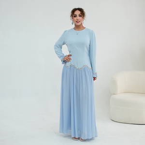 Vestido Abaya Elegante de Chifón Loriya para Mujer, con Adornos de Pedrería, Manga Larga, Maxi Vestido, <span class=keywords><strong>Kaftan</strong></span> Dubai, Abaya Musulmana, Vestido de Fiesta - Product Image 5