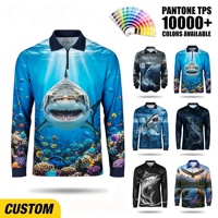 Polo de pêche à manches longues pour homme, motif requin corail, sublimation personnalisée, impression intégrale, pour activités de plein air
