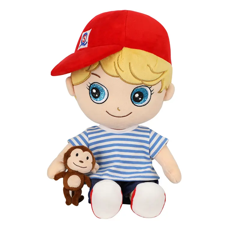 High Quality Embroidered Soft Boy Doll with Blonde Hair and Blue Eyes Plush Baby Toy Boy Stuffed Plush Dolls
