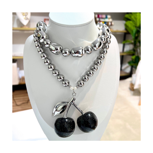 2024 nouveauté Style mode bijoux perles collier à la mode cuivre tour de cou pour femmes mariages cadeaux résine cerise pendentif