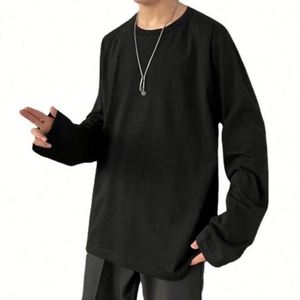 เสื้อยืดผู้ชายสำหรับฤดูใบไม้ร่วงและฤดูหนาว ขายส่ง เสื้อผ้าชั้นใน ผ้าฝ้ายผสมสแปนเด็กซ์ ผ้าถักเนื้อนุ่ม ทรงหลวม ปักลาย เสื้อพูลโอเวอร์แบบทางการ แขนยาว - Product Image 4