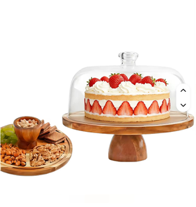 Wegwerpbaar 2-in-1 taartplateau van acaciahout met deksel. Robuust gebouwd, gepolijst voor dagelijks feestgebruik - Product Image 1