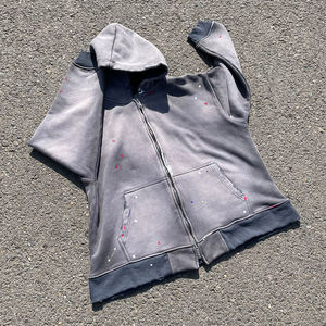 ผู้ผลิตเสื้อฮู้ดดี้วินเทจผู้ชายแบบกำหนดเอง คุณภาพสูง ผ้าฝ้าย 100% สไตล์ลำลอง ลุคซักฟอก ลายพิมพ์สาดสี ซีดจาง แบบมีซิป - Product Image 3