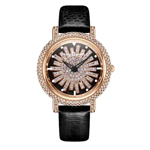 Montre bracelet en cuir pour femmes, montre luxueuse avec Logo personnalisé, bracelet en diamant artificiel