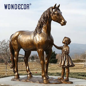 Özelleştirilmiş açık bahçe yaşam boyutu bronz at ve çocuk heykeli heykel - Product Image 4
