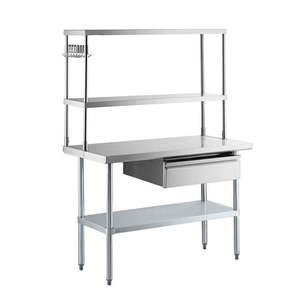 Table de travail rectangulaire en acier inoxydable de style industriel avec tiroirs et étagère pour cuisine, cantine, <span class=keywords><strong>chef</strong></span>, production, examen - Product Image 1
