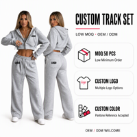 Ensemble de survêtements 2 pièces personnalisés pour femme, en coton bouclette 400 g/m², avec pantalon de survêtement et sweat à capuche court zippé – Fabrication OEM/ODM