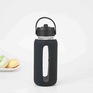 Botella de Agua de 800 ml de Boca Ancha, Botella de Agua de Vidrio de Borosilicato, Vaso Térmico Estilo Viaje, a Prueba de Fugas, con Tapa de Paja y Silicona - Product Image 6