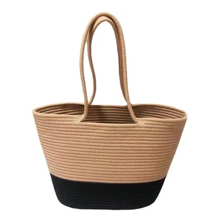 Cotton Rope Woven Tote Bag Solid Color Horizontal <b>Square</b> Summer Beach Bag For Women Everyday Use - Product Image 5