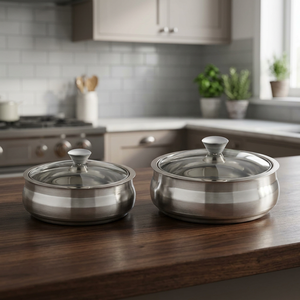 Casseroles en acier inoxydable avec couvercles en verre, design rond et durable, compatibles gaz et induction, lavables au lave-vaisselle - Product Image 3