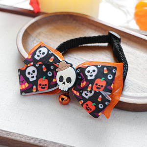 2025 Halloween lindo poliéster mascota <span class=keywords><strong>Collar</strong></span> bufanda patrón de impresión personalizado perro gato accesorios con cinta decoraciones para tomar fotos - Product Image 5