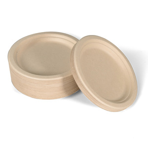Assiettes rondes biodégradables en pulpe de canne à sucre 8g, assiettes jetables pour fêtes - Product Image 1