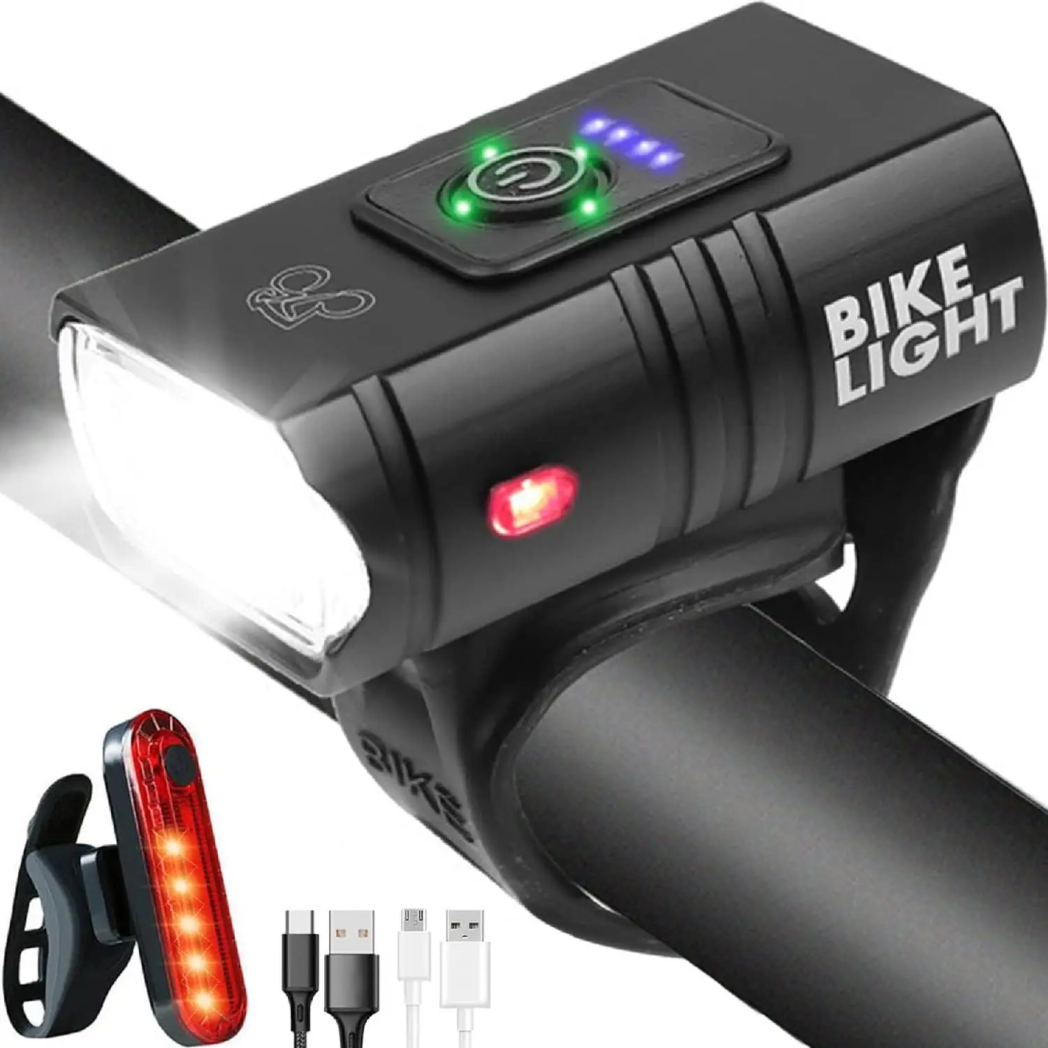 ไฟจักรยานกันน้ำ USB ชาร์จไฟ LED อลูมิเนียม MTB ด้านหน้าจักรยานแสง