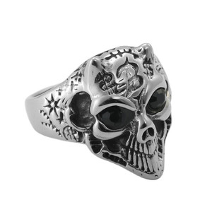 Stainless Steel <b>Skull</b> <b>Ring</b> Men's Punk Style Silver Black Diamond Party Jewelry Geometric Skeleton Design 290120 - Product Image 5