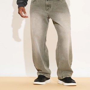 Jean large vintage délavé style hip-hop avec imprimé estival, poches uniques à patchwork et inserts, finition rétro pour homme - Product Image 5