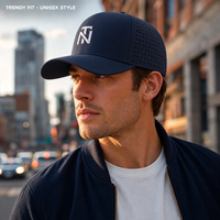 Casquette de baseball unisexe respirante coupe tendance bleu marine profond avec broderie de lettres, marque propre, emballée en boîte, petite série capsule