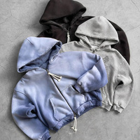 Sweat-shirts zippés pour hommes personnalisés, épais, lavés, réversibles, à bords coupés, effet vieilli, coupe courte et carrée, style streetwear, type veste vintage