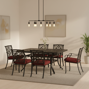 Ensemble de patio en <span class=keywords><strong>aluminium</strong></span> coulé robuste 7 pièces, table à manger résistante à la rouille et fauteuils confortables pour la vie en plein air - Product Image 3