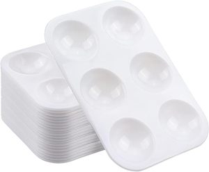 Palette de plateau de peinture en plastique blanc, palette de mélange aquarelle rectangulaire 6 puits en vrac, palette de peinture acrylique de plateau de support de peinture - Product Image 1