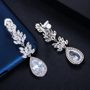 Pendientes largos de circonia cúbica con diseño de <span class=keywords><strong>oreja</strong></span> perforada <span class=keywords><strong>sin</strong></span> <span class=keywords><strong>agujero</strong></span> para mujer, aretes largos de gota de agua, <span class=keywords><strong>sin</strong></span> <span class=keywords><strong>Piercing</strong></span> - Product Image 4