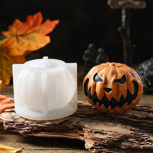 Moule en silicone Citrouilles d'Halloween 3D Jack O'Lantern pour bougies, <span class=keywords><strong>cire</strong></span> de soja, résine époxy, béton, savon, plâtre – Fournitures DIY pour la fabrication de bougies - Product Image 4