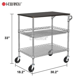 3 टियर औद्योगिक उपयोगिता प्लेटफॉर्म वायर शेल्फ हैंड ट्रॉली भारी ड्यूटी गाड़ी - Product Image 3