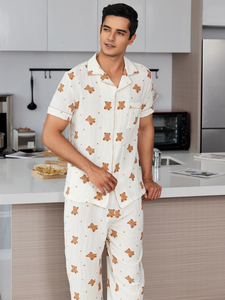 <span class=keywords><strong>Pigiama</strong></span> da <span class=keywords><strong>Uomo</strong></span> con Stampa Orsetto Personalizzabile, Morbido e Traspirante, Set Loungewear a Maniche Corte - Product Image 3
