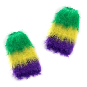 Mardi Gras Costume Accessory Small MOQ Gold Green purple Fleur De Lis Furry <strong>Fur</strong> <strong>Leg</strong> <strong>Warmers</strong> for Women's Masquerade Party - Product Image 3