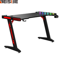 Escritorio Gamer Metálico Wquantum Moderno con LED RGB y Altura Ajustable para Oficina, Escritorio Rojo para PC de Hogar