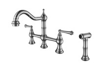 Robinet de cuisine moderne à quatre trous en laiton Robinet de cuisine de style américain à double poignée en or brossé Pistolet pulvérisateur extractible XR0533