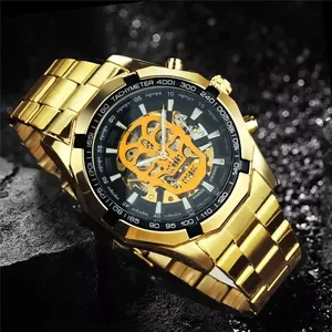 Winner Forsining 486 relojes mecánicos automáticos con calavera reloj dorado para hombre correa de acero esqueleto marca de lujo Dropshipping al por mayor - Product Image 2