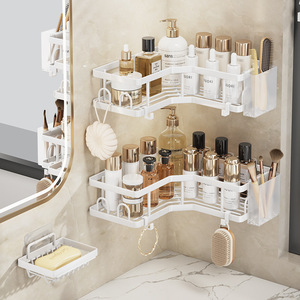 Estante de Almacenamiento Triangular de Alambre de Hierro para Baño y Organizador, Estante de Almacenamiento para Esquina de Inodoro sin Perforaciones - Product Image 1