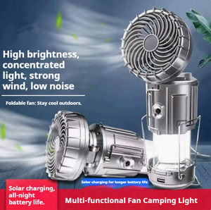 Nouvelle lanterne de camping d'urgence 2026 avec ventilateur |   Lampe étanche rechargeable solaire et USB pour les pannes de courant - Product Image 2