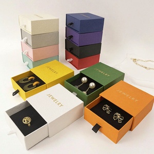 Solid Color Square Paper Jewelry <b>Box</b> with Velvet Lining Drawer Design for <b>Earrings</b> & Rings Packaging Customizable Logo - Product Image 1