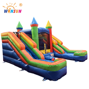 WINSUN Toboggan gonflable à double voie avec trampoline, aire de jeux gonflable, toboggan sec - Product Image 1