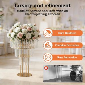 Moderno Supporto per Fiori da Matrimonio a 3 Livelli con Design Sospeso, Decorazione <span class=keywords><strong>in</strong></span> Metallo Dorato e <span class=keywords><strong>Cristallo</strong></span> - Product Image 3