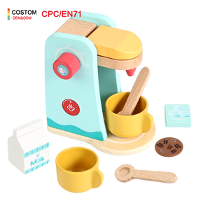 Superbe machine à café en bois polyvalente pour enfants, jouet de simulation de cuisine et d'aliments, ambiance dessin animé et anime - Product Image 1